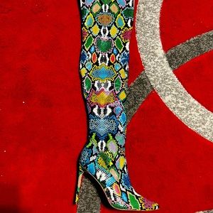 Snakeskin knee-high boots, multicolor, beautiful 4 1/2 inch
